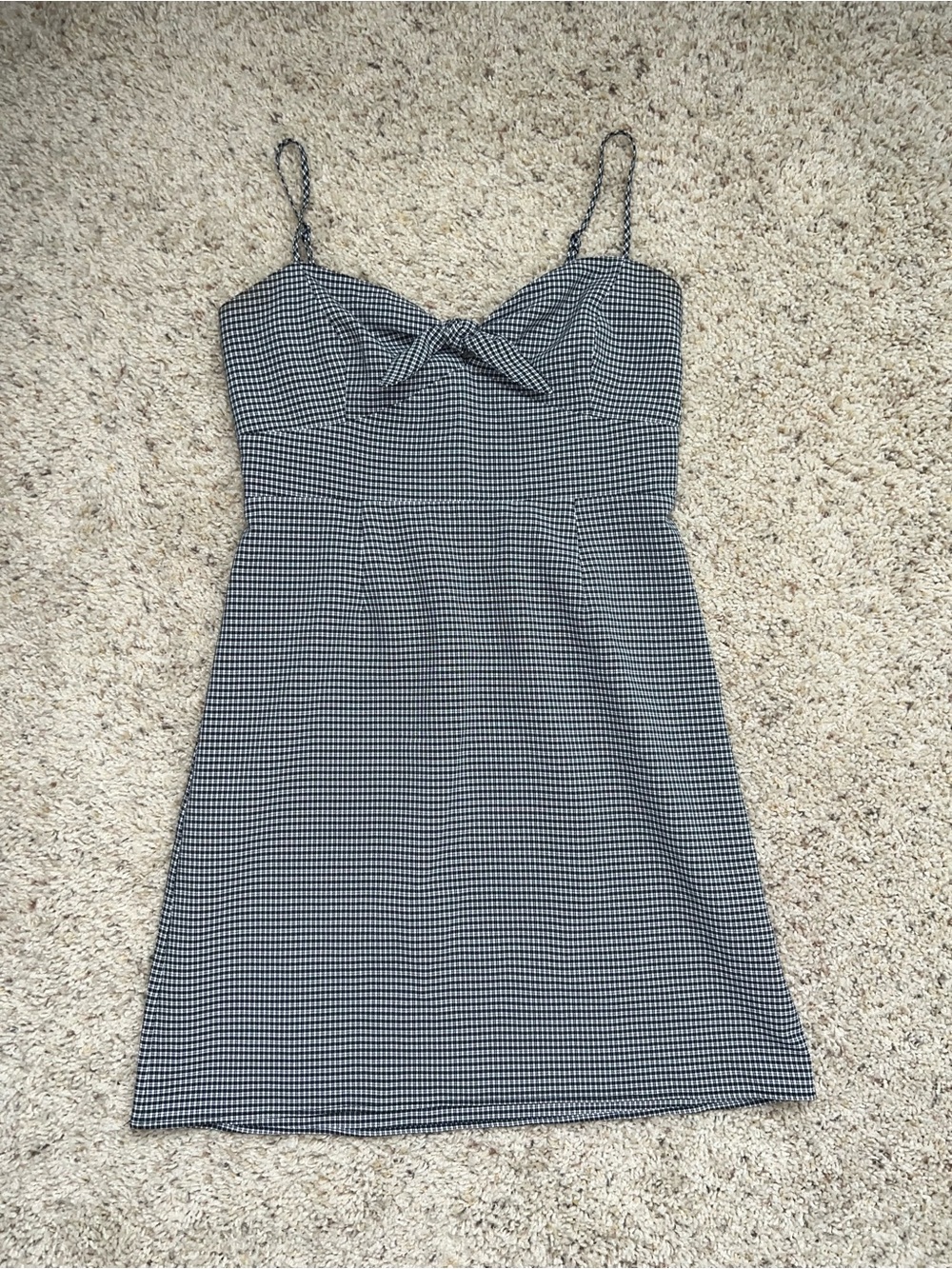 1. State Black and White Gingham Spaghetti Strap Mini Dress